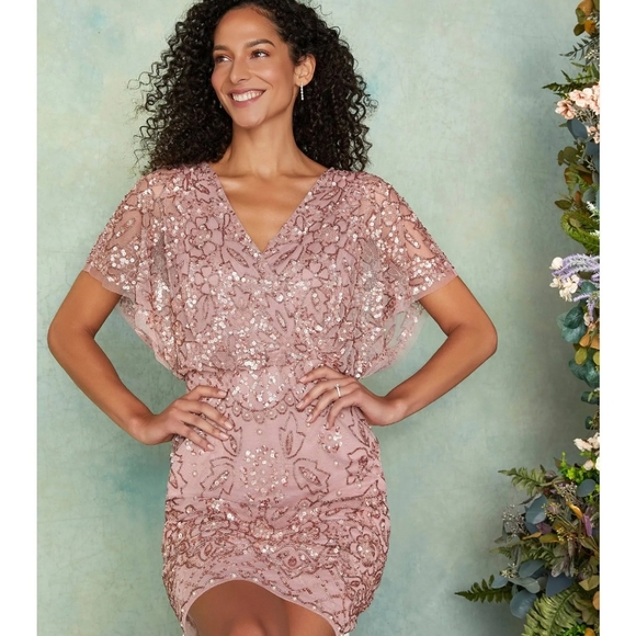 Adrianna Papell Women's Beaded Mesh Blouson Dress - Picture 6 of 13